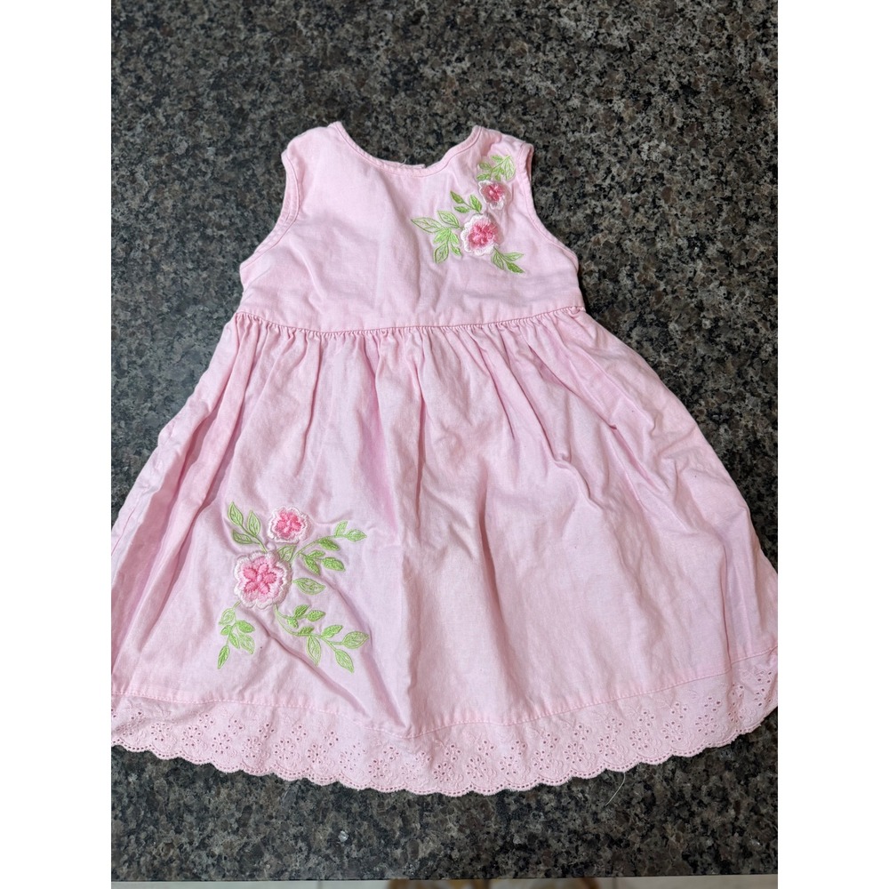 Blueberri Boulevard Girls Pink Linen Blend Floral Embroidered Eyelet Dress 5T